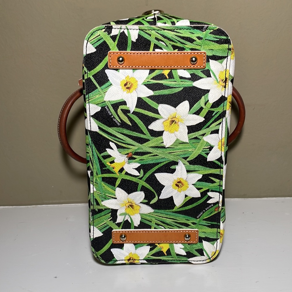 Dooney & Bourke Floral Daffodil Satchel with Brown Leather Handles - Picture 6 of 13
